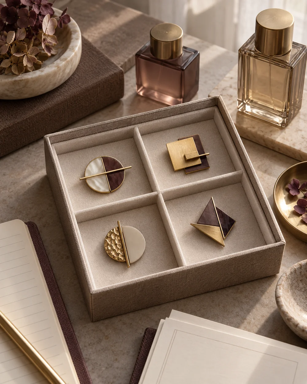 Arrange a Brooch Box for Easy Visual Checks — AI-generated editorial concept