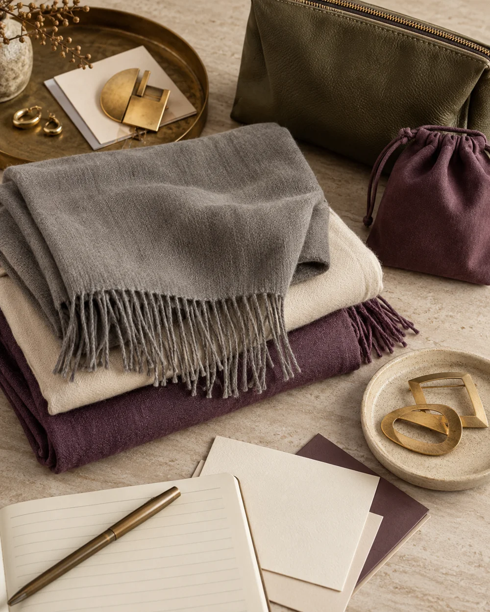 Build a Cool Neutral Scarf Arrangement — AI-generated editorial concept