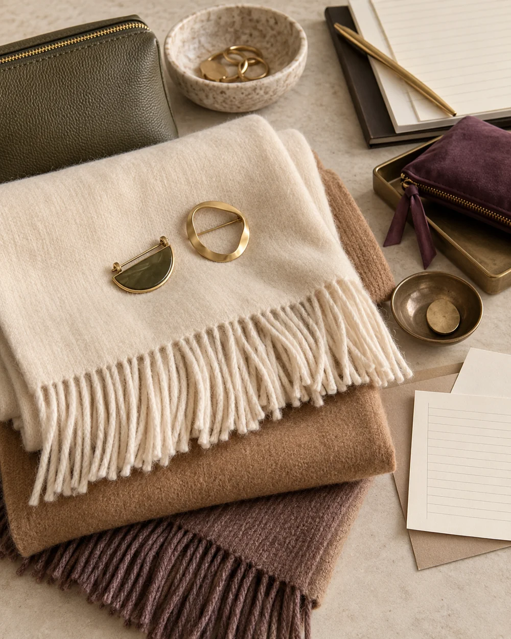 Build a Warm Neutral Scarf Arrangement — AI-generated editorial concept