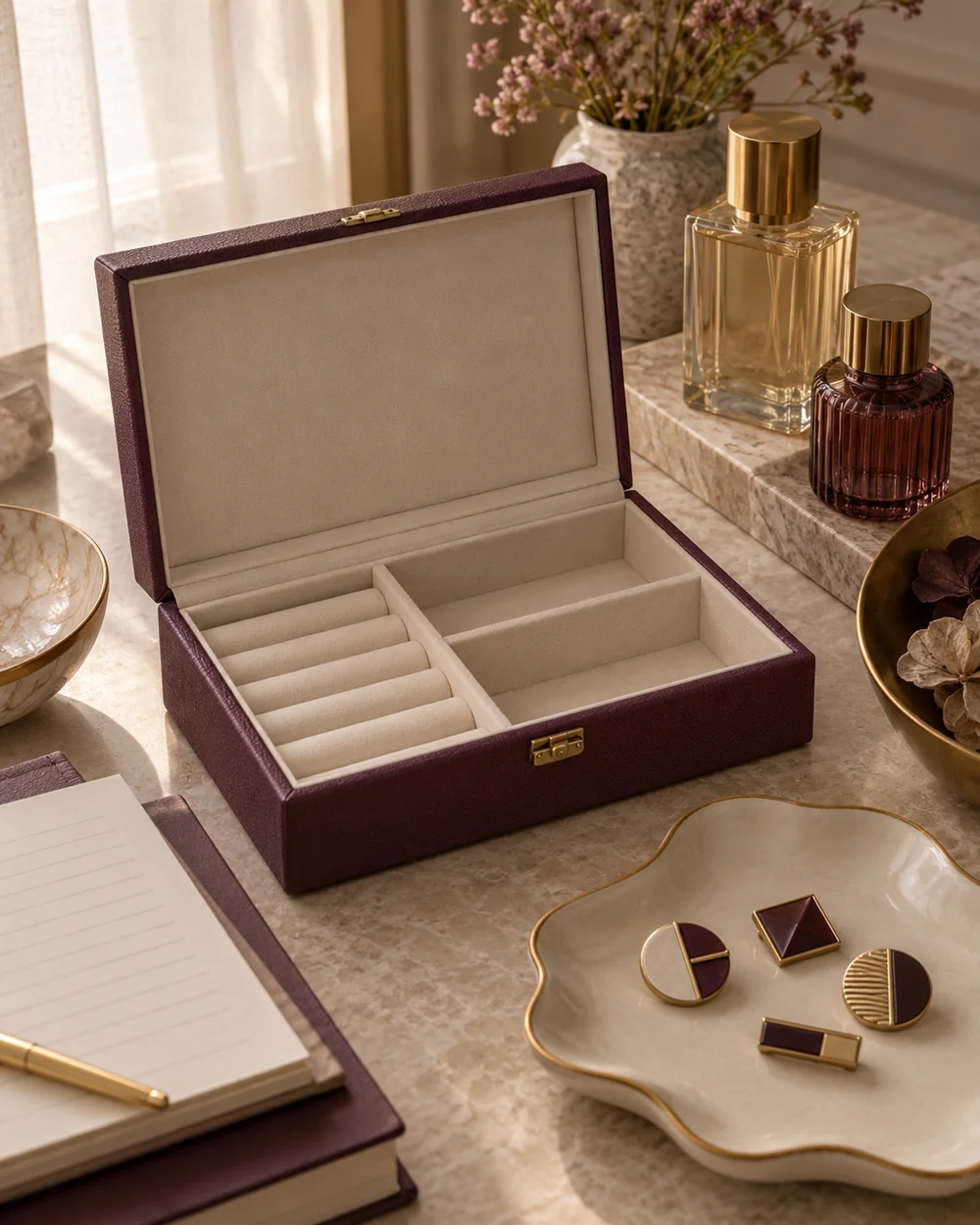 Check an Accessory Box Before Adding Delicate Pieces — AI-generated editorial concept
