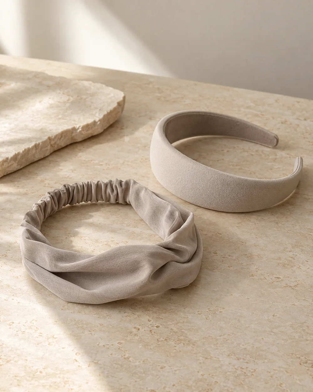 Compare a Fabric Headband and a Covered Rigid Band — AI-generated editorial concept