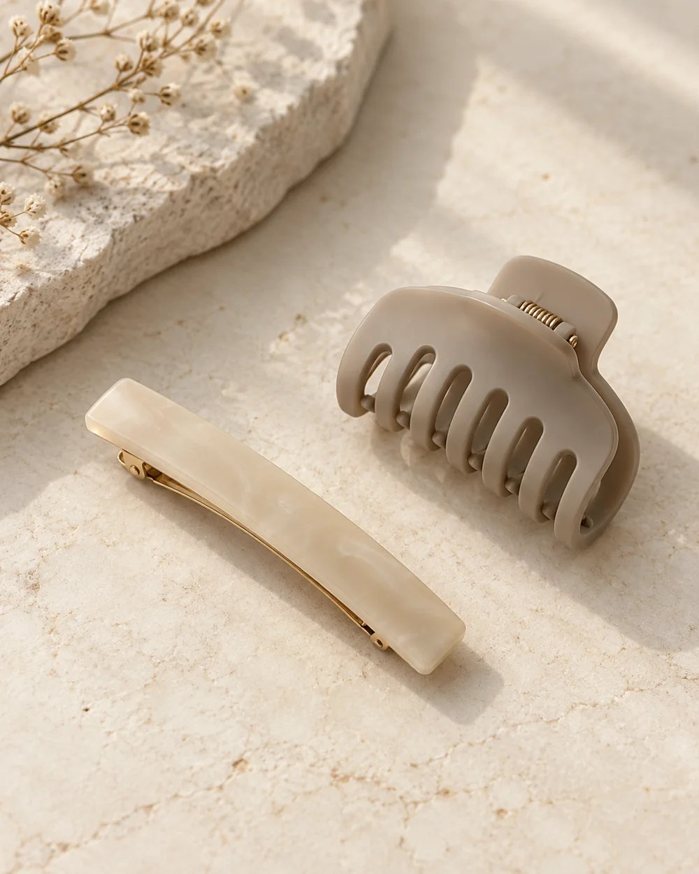 Compare a Plain Barrette With a Spring Clip — AI-generated editorial concept