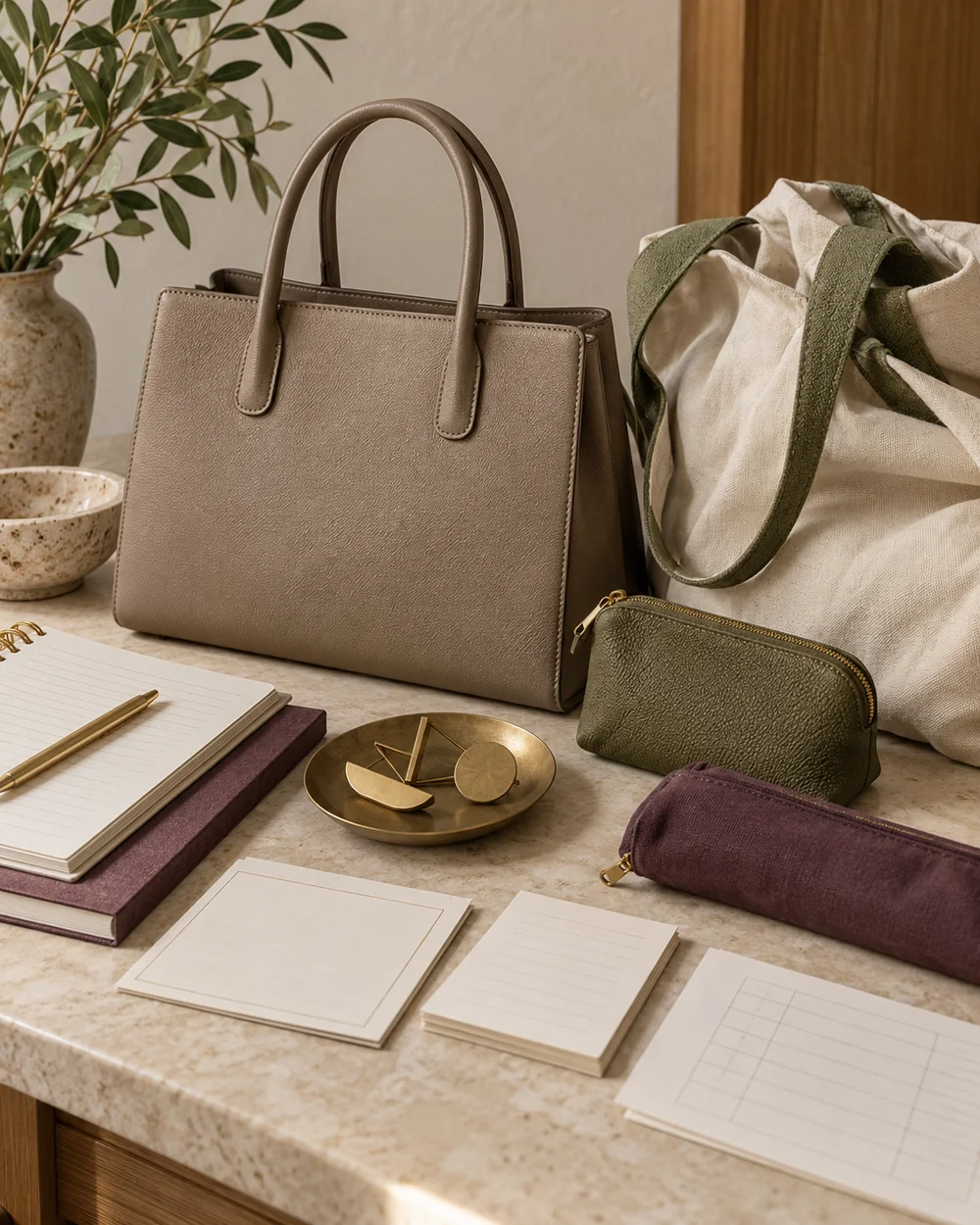 Compare a Structured Bag and a Soft Bag on a Table — AI-generated editorial concept
