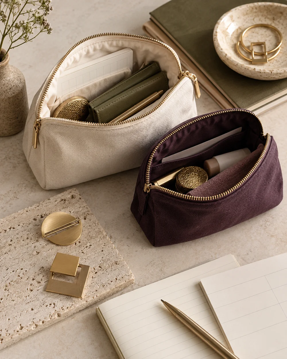 Compare Light and Dark Pouch Interiors — AI-generated editorial concept