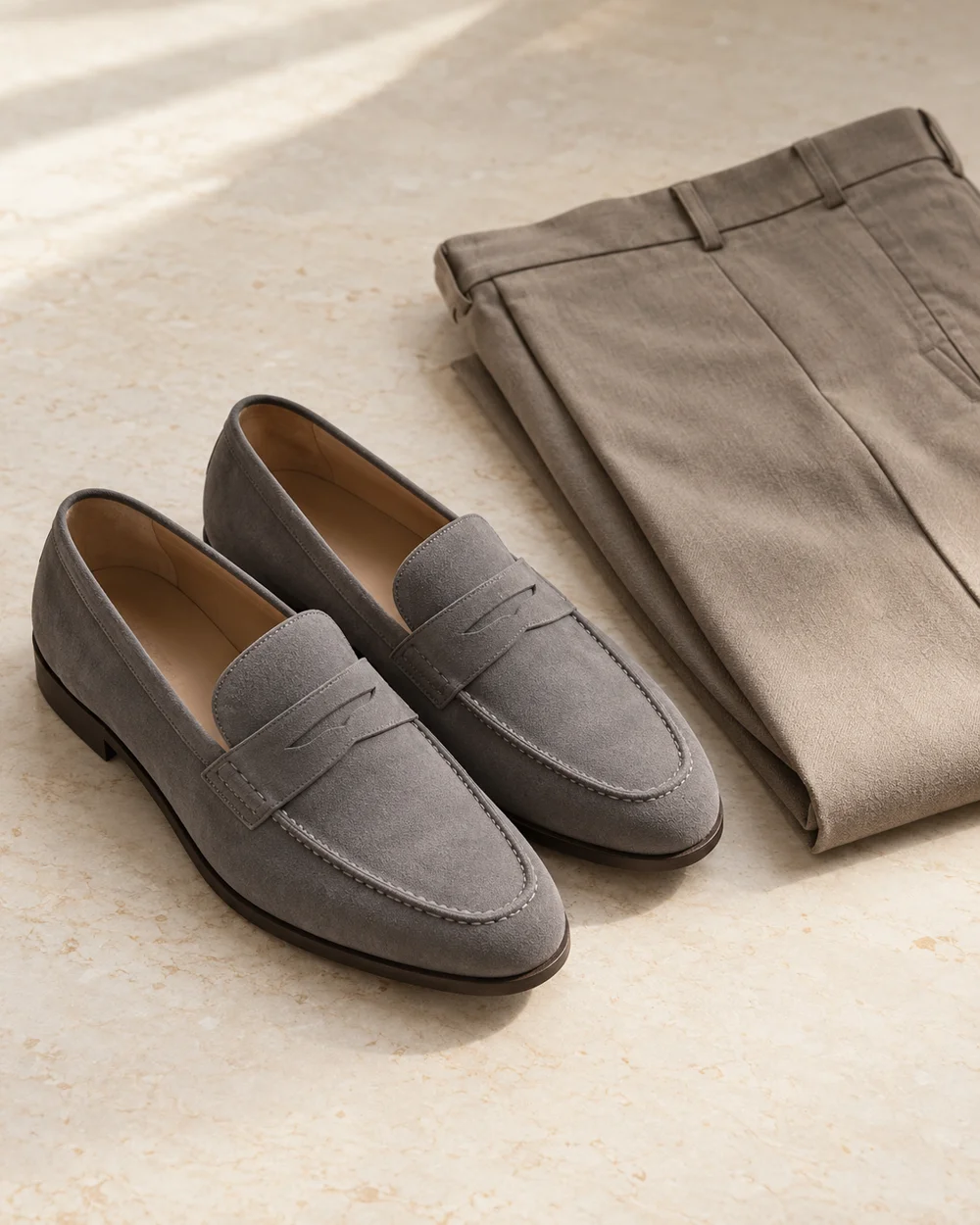 Compare Two Neutral Shoe Colors With Existing Clothes — AI-generated editorial concept