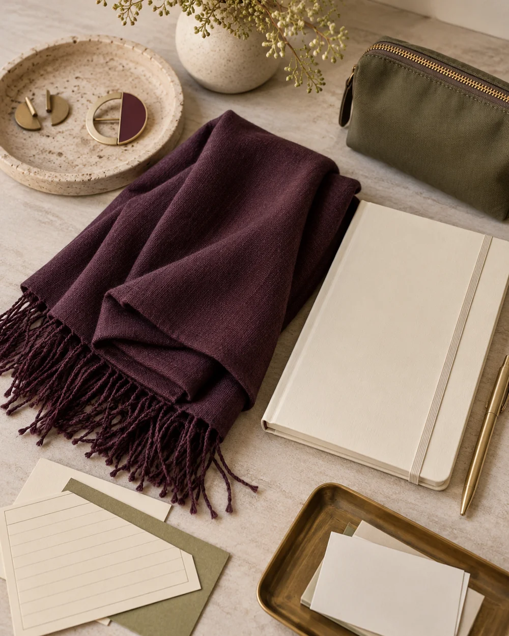 Create a Scarf and Notebook Still Life — AI-generated editorial concept