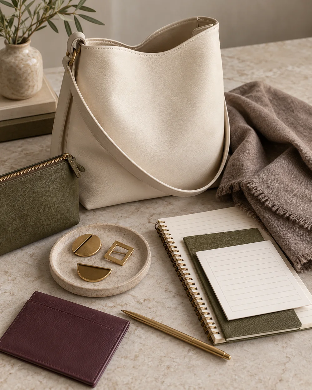 Create an Ivory Bag Flat Lay — AI-generated editorial concept