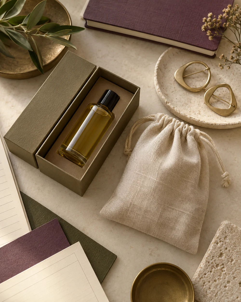 Keep Fragrance Containers Separate From Fabric Pouches — AI-generated editorial concept