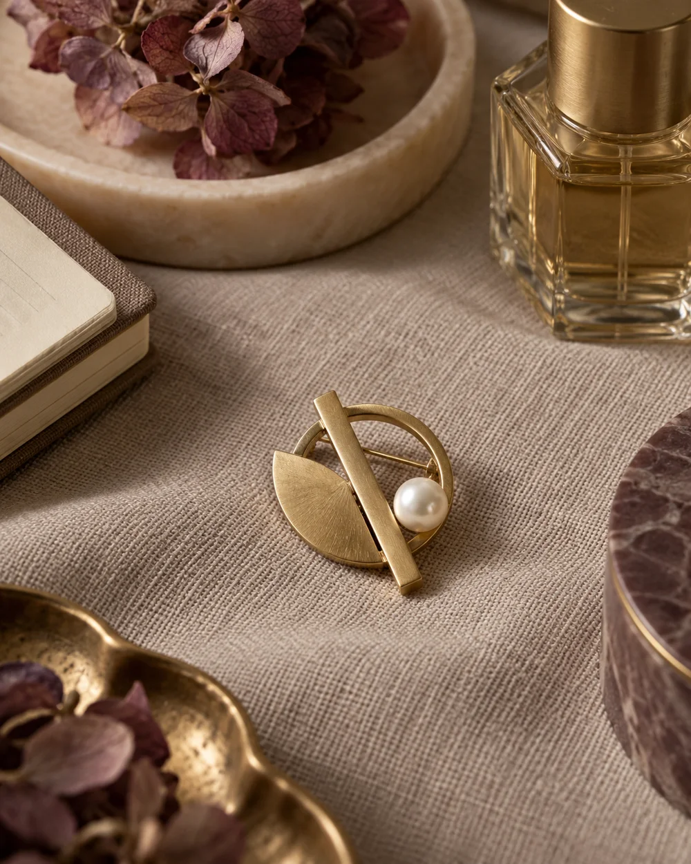 Pair a Pearl Accent With Plain Woven Fabric — AI-generated editorial concept