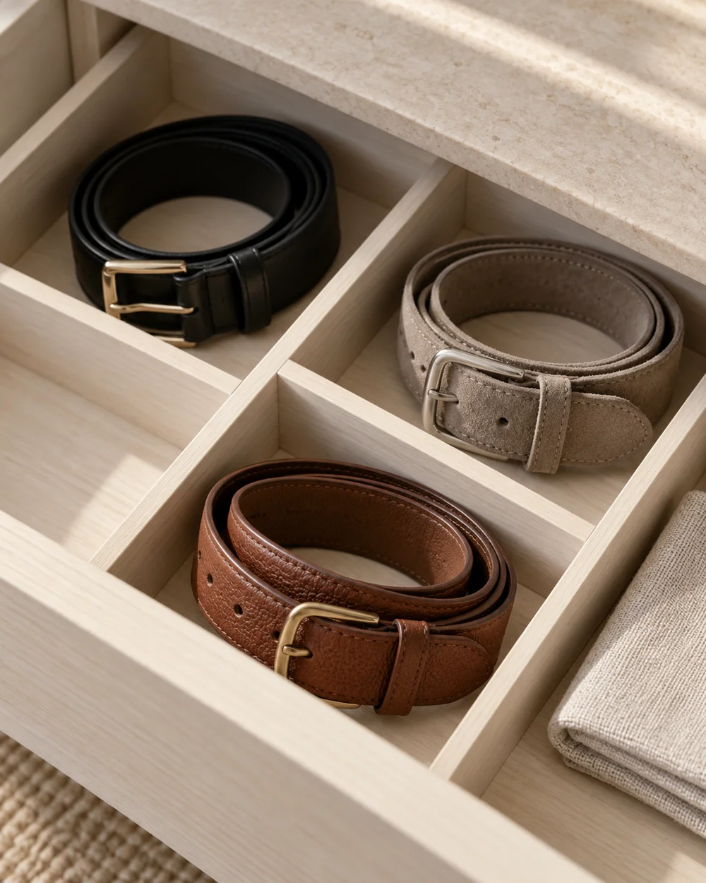 Plan a Separate Belt Compartment in a Drawer — AI-generated editorial concept